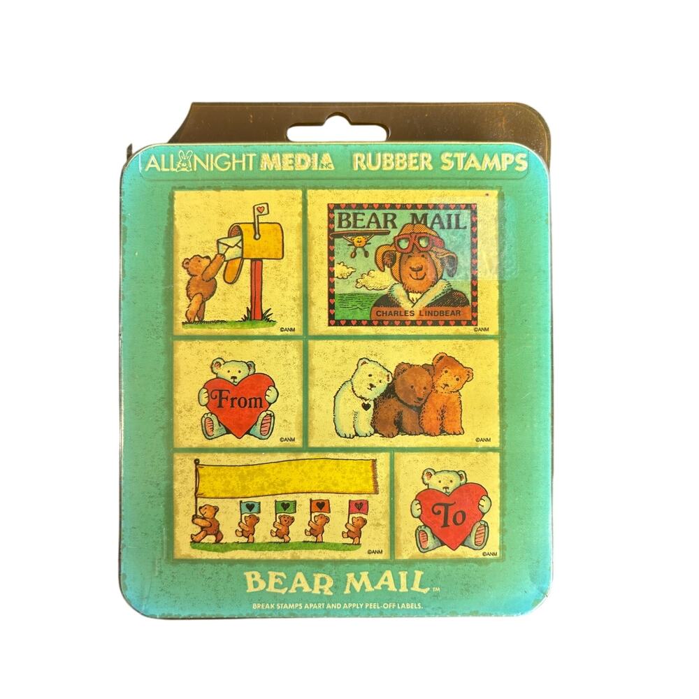 Vintage Rubber Foam Stamps- Teddy bear Bear Mail- Set of 6- preowned 90s